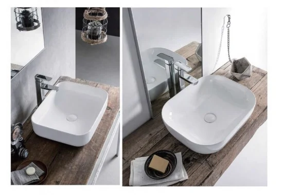 A0060 Lavabo da bagno moderno soprapiano con montaggio quadrato in ceramica artistica